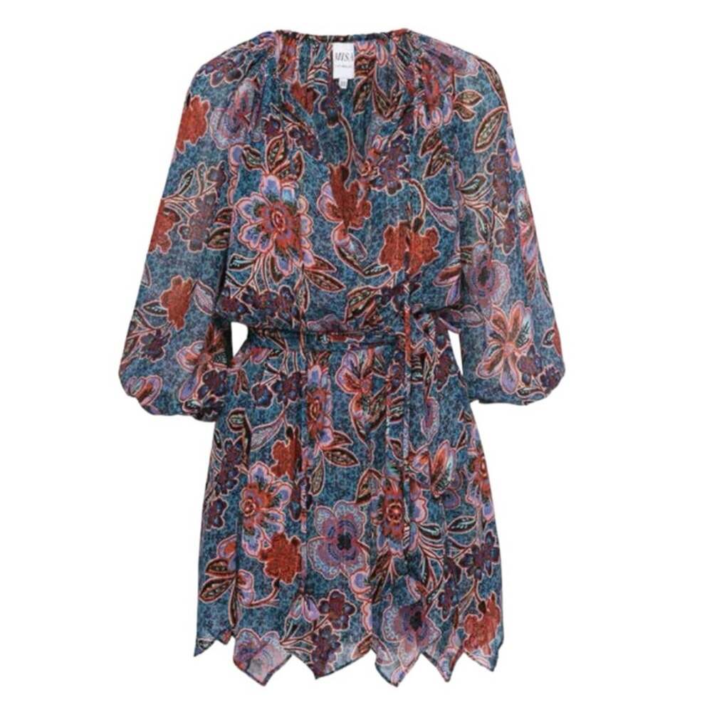 MISA Los Angeles Tara Floral Mini Dress Cerulean Flora Size XS